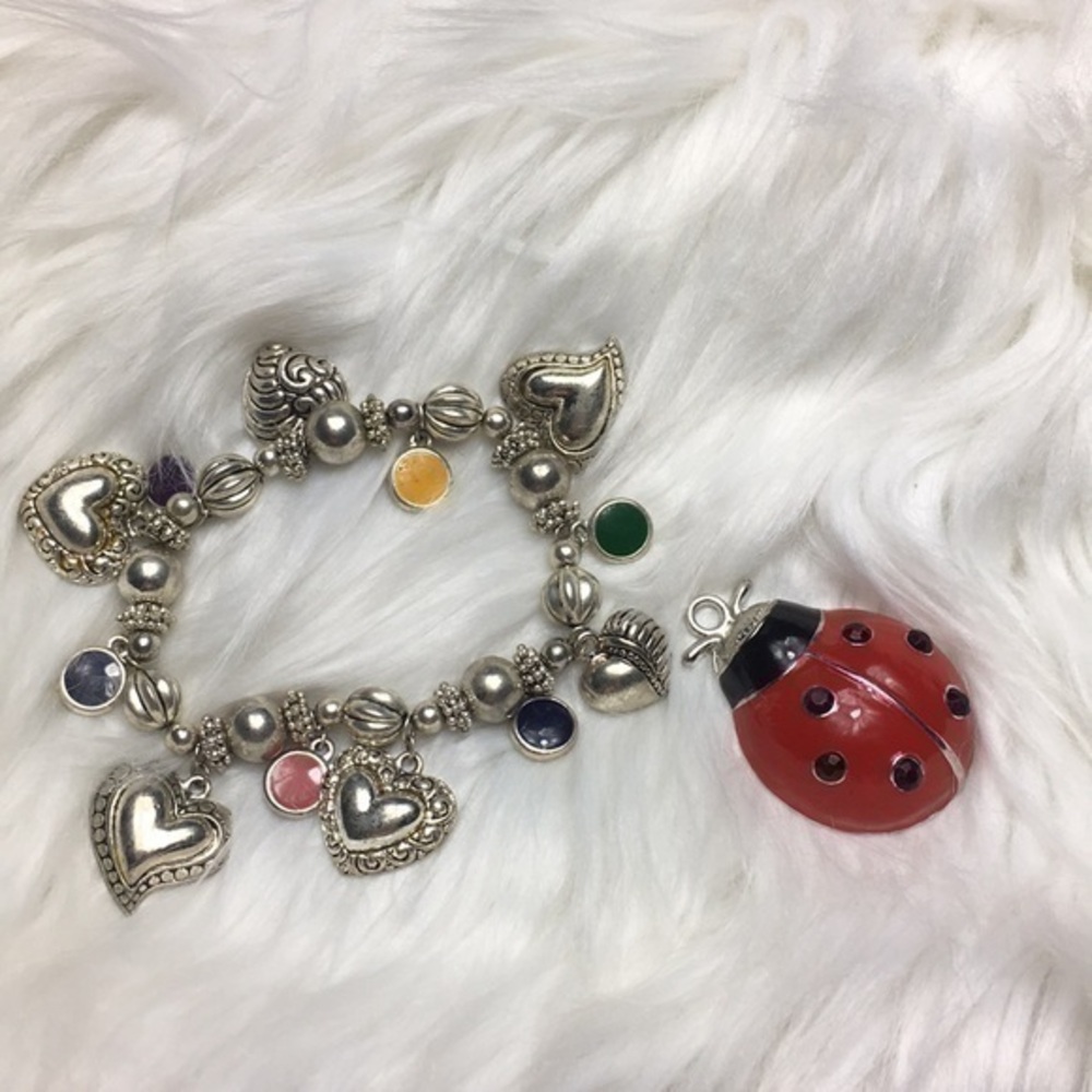 Heart scroll, 10”, silver tone, bracelet. GUC.